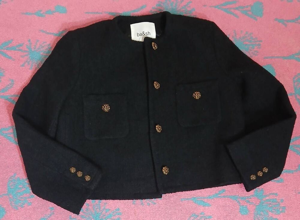 Ba&sh womens small boxy wool cotton jacket black